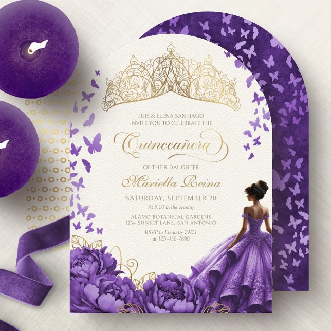 Purple Princess Dress Butterflies Quinceanera Invitation (Creator Uploaded)