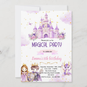 Purple princess knight birthday invitation