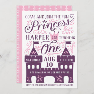 Purple Princess Party First Birthday Invitations