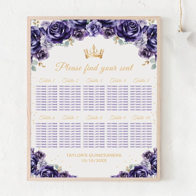 Purple Princess Quinceañera 10 Table Seating Chart (Creator Uploaded)