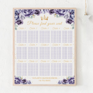 Purple Princess Quinceañera 15 Table Seating Chart