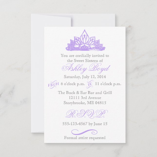 Purple Princess Sweet Sixteen Invitation (Front)