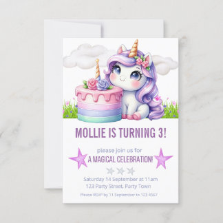 Purple Princess Unicorn Birthday Party Invitation