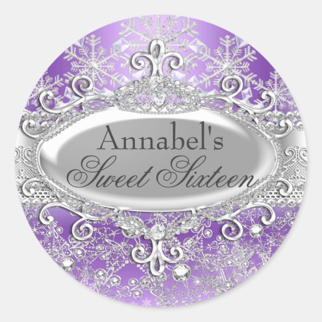 Purple Princess Winter Wonderland Sweet 16 Sticker (Front)