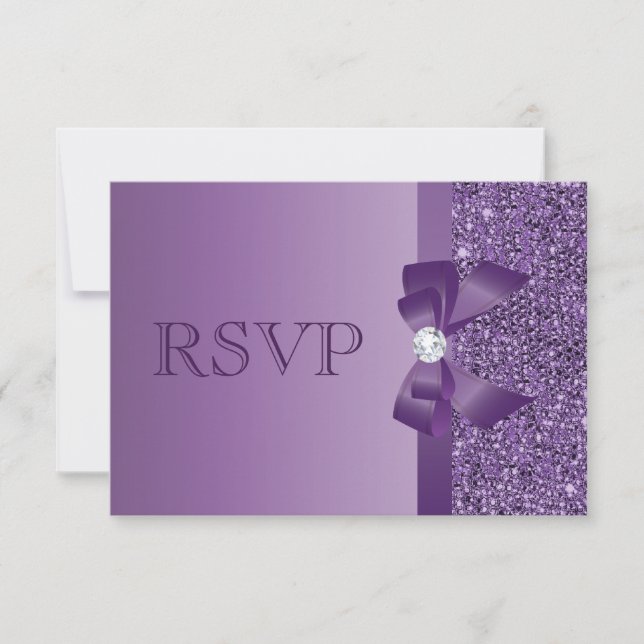 Purple Printed Sequins, Bow & Diamond RSVP Wedding (Front)