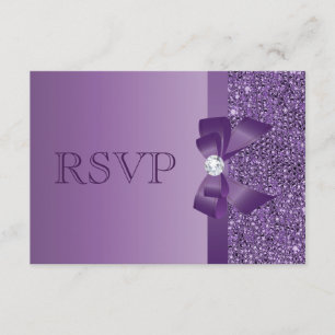 Purple Printed Sequins, Bow & Diamond RSVP Wedding Card