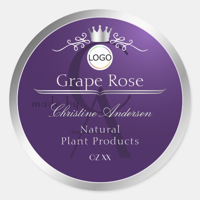Purple Product Label Silver Frame Logo Monogram (Front)