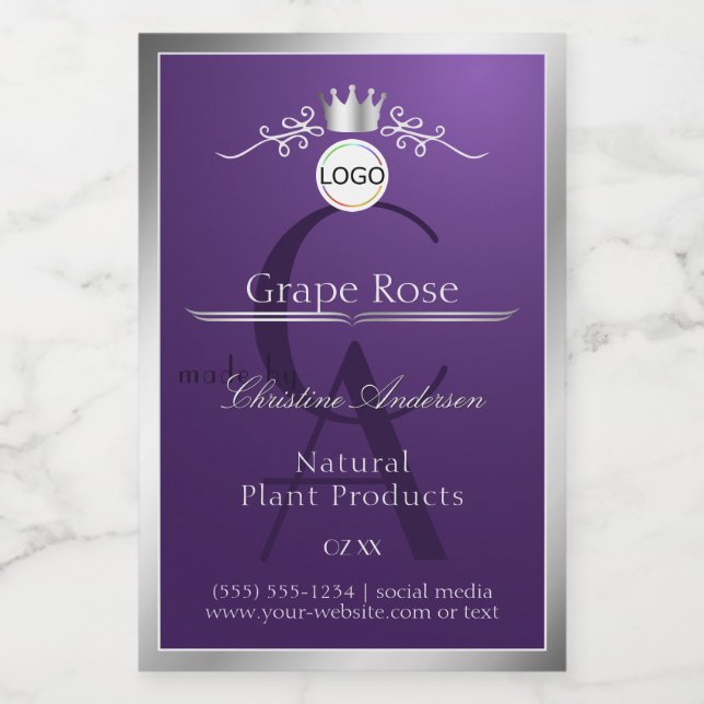 Purple Product Label Silver Frame Logo Monogram (Single Label)