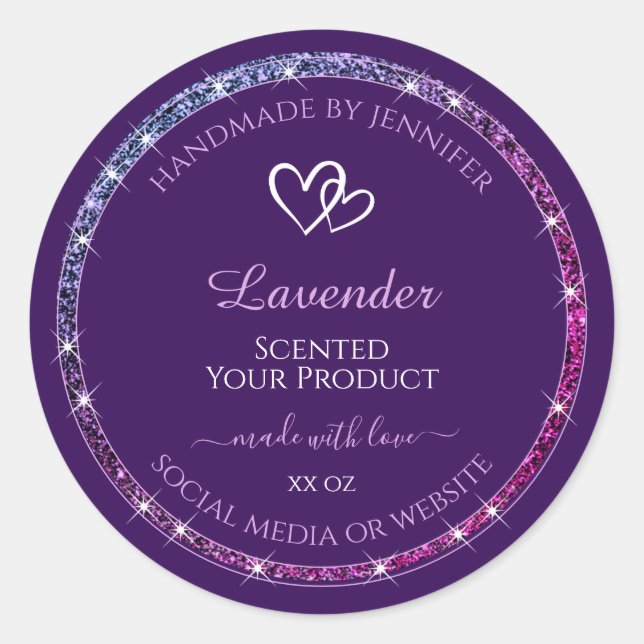 Purple Product Packaging Labels with Glitter Stars (Front)