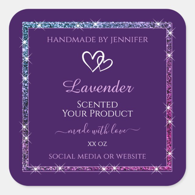 Purple Product Packaging Labels with Glitter Stars (Front)