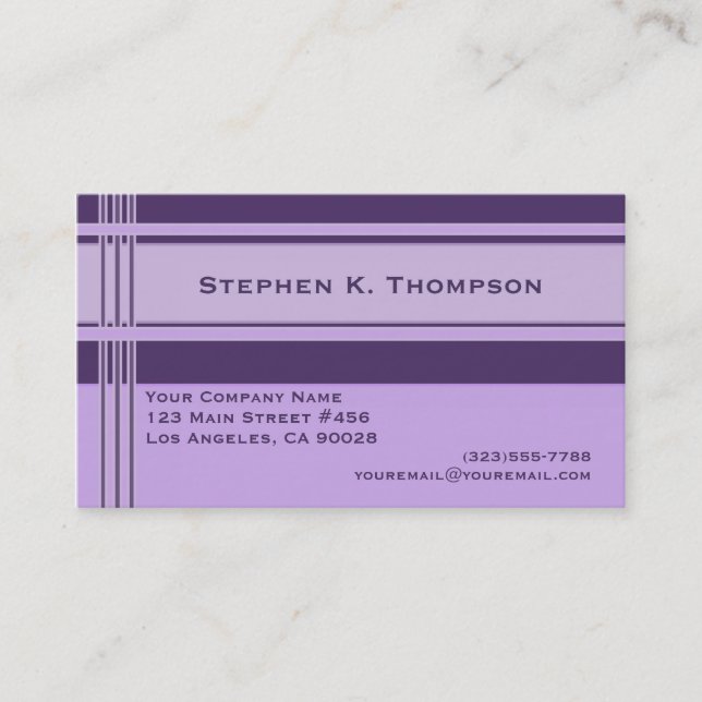 Purple Professional Stripes Block Business Card (Front)