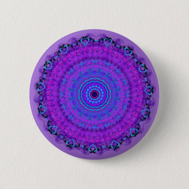 Purple Psyche Mandala kaleidoscope button pin (Front)