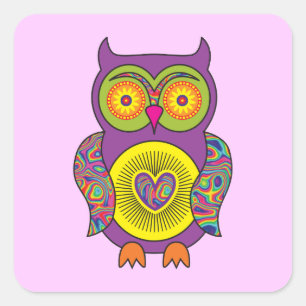 Purple Psychedelic Owl Square Sticker