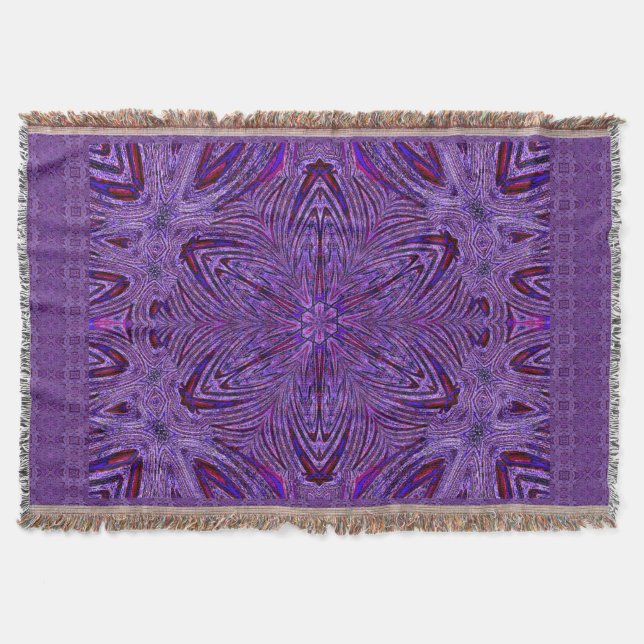 Purple Psychedelic Trip Flower Throw Blanket (Front)