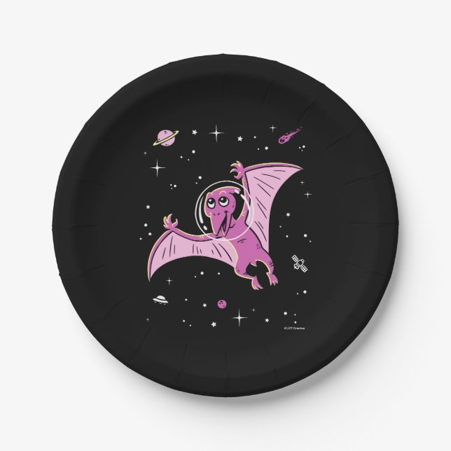 Purple Pterodactyl Dinos In Space Paper Plate (Front)