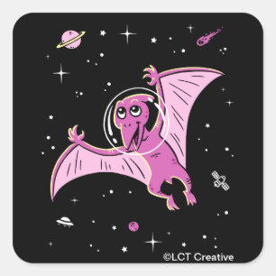 Purple Pterodactyl Dinos In Space Square Sticker