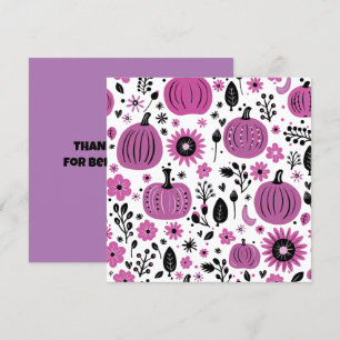 Purple pumpkin and fall flower personalised  thank you card