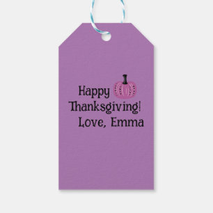 Purple pumpkin and fall flower personalized  gift tags