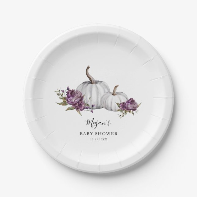 Purple Pumpkin Baby Shower Paper Plate (Front)