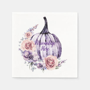 Purple pumpkin cute floral fall autumn flowers   napkin