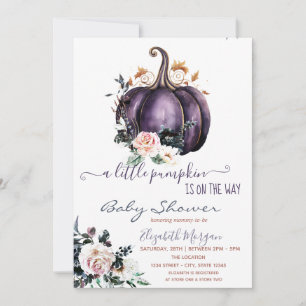 Purple Pumpkin Flowers,Dotted Baby Shower  Invitation