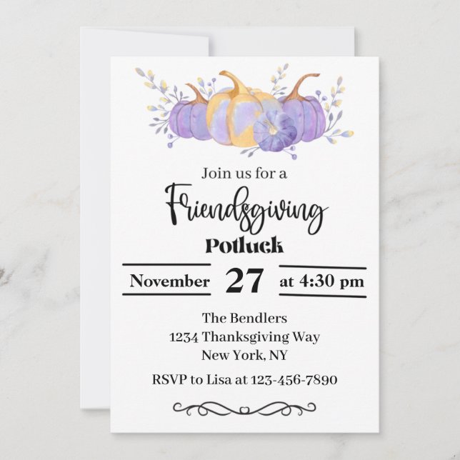 Purple Pumpkin Friendsgiving Party Invitation (Front)