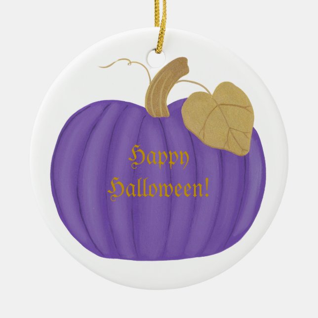 Purple Pumpkin Gold Leaf, Halloween Ornaments (Front)