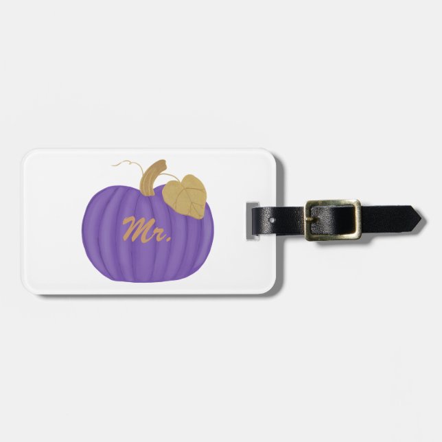 Purple Pumpkin Gold Leaf Mr. Luggage Tag (Front Horizontal)