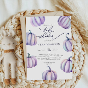 Purple Pumpkin Watercolor Baby Shower Invitation