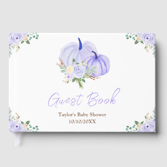 Purple Pumpkins Floral Baby Shower Guest Book (Front)