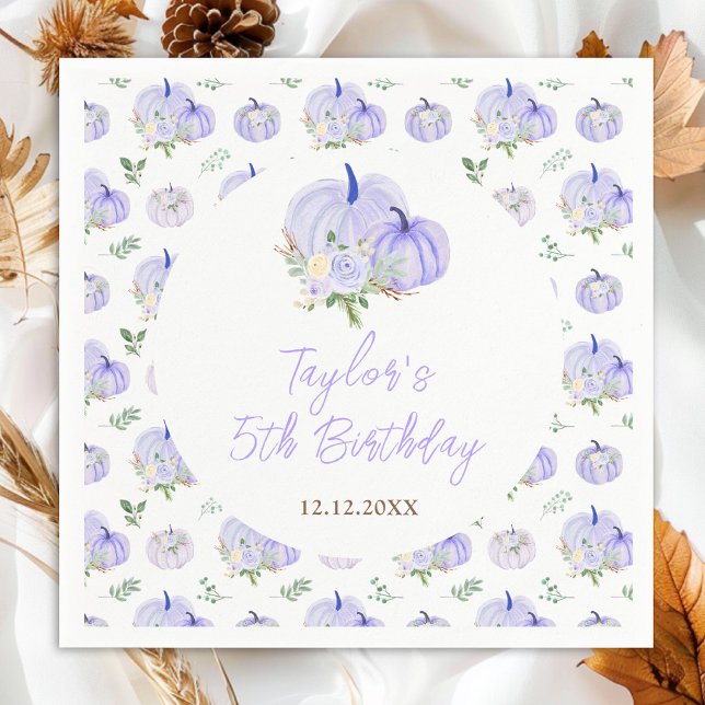 Purple Pumpkins Floral Birthday Party Napkin (Creator Uploaded)