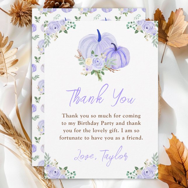Purple Pumpkins Floral Birthday Party Thank You Card (Creator Uploaded)
