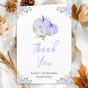 Purple Pumpkins Floral Birthday Party Thank You Card
