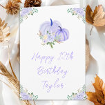 Purple Pumpkins Floral Happy Birthday Card<br><div class="desc">This cute and whimsical birthday card can be personalised with a name or title such as daughter, granddaughter, niece, friend etc. The design features pastel purple pumpkins and beautiful floral arrangements. The text combines handwritten script and modern sans serif fonts for a stylish and modern look. This is perfect for...</div>
