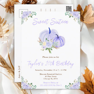 Purple Pumpkins Floral Sweet Sixteen Postcard