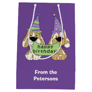 Purple Puppy Birthday Personalised Medium Gift Bag