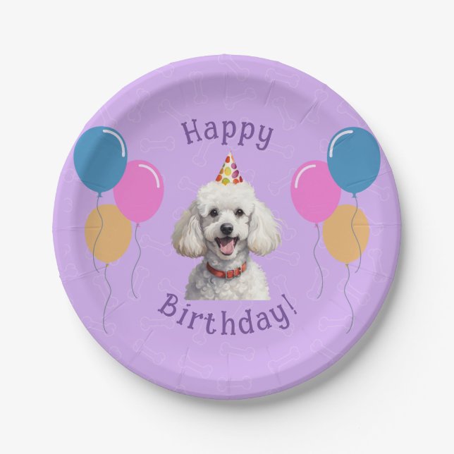 Purple Puppy Dog Birthday Paw-ty Paper Plate (Front)