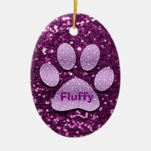 Purple Puppy Paw Faux Glitter Ceramic Tree Decoration