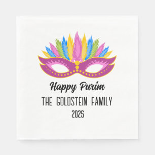 Purple Purim Masquerade Family Name Napkin