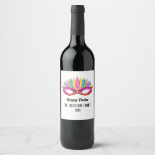 Purple Purim Masquerade Family Name  Wine Label