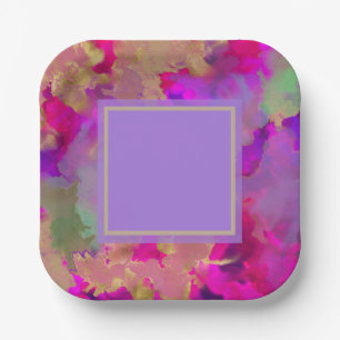Purple, purple and gold marble paper plate