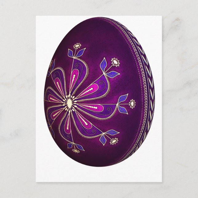 Purple Pysanky Easter Egg Holiday Postcard (Front)