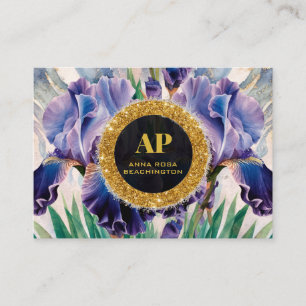 *~ PURPLE QR AP10 IRIS Flowers Gold Business Card