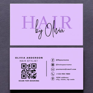 Purple QR Code Hair Stylist Typography Business Card
