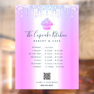 Purple QR Code Menu Hours Cupcake Bakery Glitter