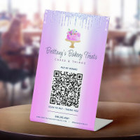 Purple QR Code Pay Here Cake Bakery Glitter Drips