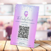 Purple QR Code Pay Here Strawberry Glitter Drips 