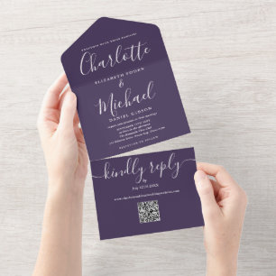 Purple QR Code Script Minimalist Wedding All In One Invitation