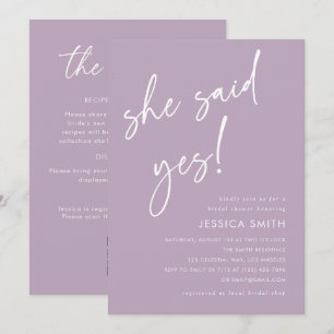 Purple QR Code She Said Yes Bridal Shower Invitation