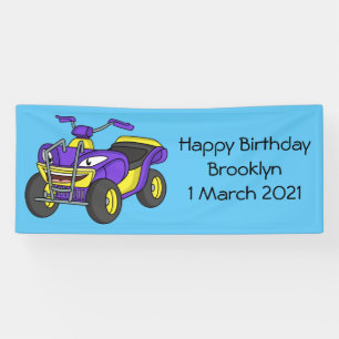 Purple Quad bike cartoon illustration  Banner